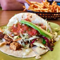 Mixed taco meal and fries at Trippy Taco  in St Kilda