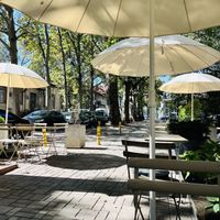 Outside seating   at BIOrganic Raw Cafe in Chisinau