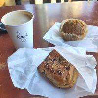 Latte, Pumpkin Spiced Muffin, everything Bagel at Ghostlight Coffee in Dayton