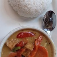 Green vegetable curry with tofu and included rice at Thai 9 in Dayton