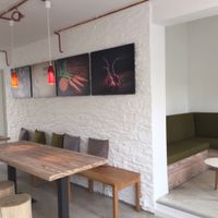 upstairs seating with cool lamps (: at Saftcraft in Frankfurt