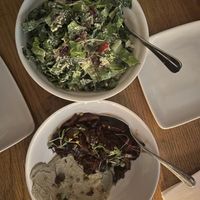 Caesar salad and mushroom dish with pistachio yogurt  at Double Zero in New York City