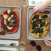 White pizza on top, classic margherita below at Double Zero in New York City