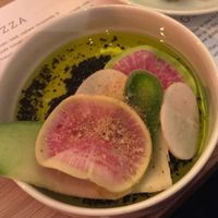 Extraordinary radishes and caesar salad with vegan 'anchovies' at Double Zero in New York City