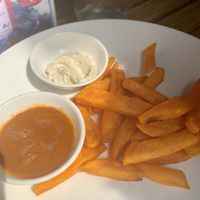 Sweet potato fries with cashew dip and bbq-kinda dip - tiny portion though at ARTillery in Siem Reap