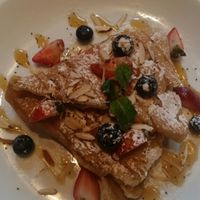 Mixed berry crepe with whipped cream and berry sauce! at Veganerie Concept - Benjasiri Park in Bangkok