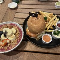 Açai smoothie bowl + cheese burger   at Veganerie Concept - Benjasiri Park in Bangkok