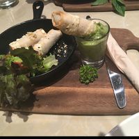 spring rolls with creamy basil sauce - a must try   at Veganerie Concept - Benjasiri Park in Bangkok