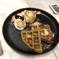vanilla and strawberry waffles   at Veganerie Concept - Benjasiri Park in Bangkok
