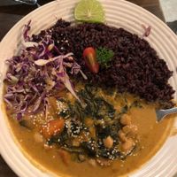 Sweet potato chickpea curry with black rice at Veganerie Concept - Benjasiri Park in Bangkok