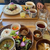 Top: taco rice, bottom: todays special green curry   at Musubi Cafe in Kyoto