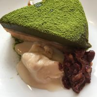Vegan matcha cake at Musubi Cafe in Kyoto