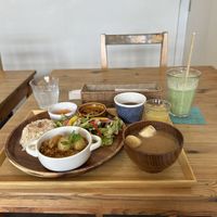 Veggie mild dry curry with baked potato    at Musubi Cafe in Kyoto
