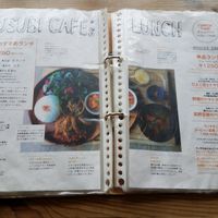 Lunch menu March 7, 2019. 4 vegan options. at Musubi Cafe in Kyoto