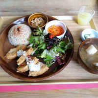 Vegetarian meal set at Musubi Cafe in Kyoto