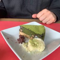 Matcha tofu cake  at Musubi Cafe in Kyoto