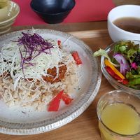 Tofu "Bolognese" dish at Musubi Cafe in Kyoto