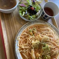 Spaghetti set meal at Musubi Cafe in Kyoto