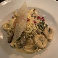 Filled tortellini with kale and vegan beef in cheese sauce   at Feca in Stockholm