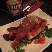 Vegan bruschetta with ”bacon”. at Feca in Stockholm