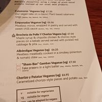 Sección vegana del menu. Hay más opciones en el resto del menú. at Ambiente Tapas - Fossgate in York