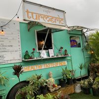 The sea green truck.. can sort of see the menu options :) at Cafe Turmeric in Hanalei
