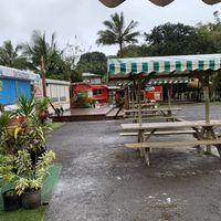 View of the surrounding trucks. Holey Grail donuts in the background!!! It was closed :( at Cafe Turmeric in Hanalei