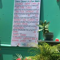 Menu with vegan options labeled.  at Cafe Turmeric in Hanalei