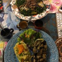 The top dish is potato w/ 3 kinds of mushrooms. Bottom is stuffed zucchini at Emporio com Arte in Foz Do Iguacu