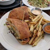 committed - BBQ mushroom sandwich on fermented ciabatta bread at Gratitude in Newport Beach