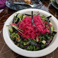 I'm pure - green salad with seaweed topped with kimchi at Gratitude in Newport Beach