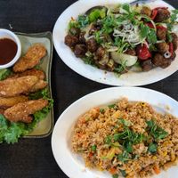 Spicy fried rice, shaking soy nuggets at The Green Barn in Milpitas