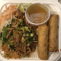 Vermicelli noodle salad with crispy eggrolls at The Green Barn in Milpitas