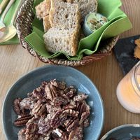 First Course; candied pecans & crusty breadd  at Urten in Copenhagen