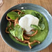 Second Course; fresh pea soup   at Urten in Copenhagen