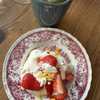 Dessert; strawberries and cream  at Urten in Copenhagen