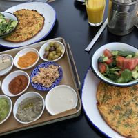 Vegan breakfast for two (now with vuna - vegan tuna!)  at Cafe Landwer - Tel Aviv Port in Tel Aviv