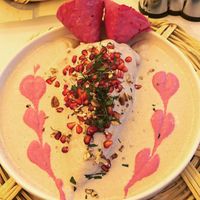 Close up of Chile en nogada at La Pitahaya Vegana in Mexico City