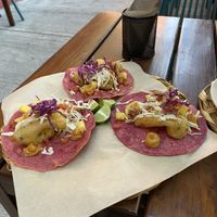 Baja tacos- the special on Tuesdays  at La Pitahaya Vegana in Mexico City