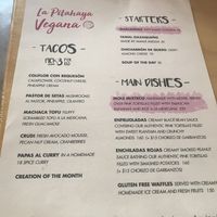 Menu  at La Pitahaya Vegana in Mexico City