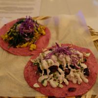 Two tacos at La Pitahaya Vegana in Mexico City
