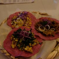 Three tacos at La Pitahaya Vegana in Mexico City