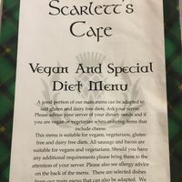 Vegan menu at Scarlett's Cafe in Falkirk