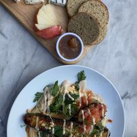 Vegan cheeseboard and grilled courgette   at Cafe Van Gogh in South West London