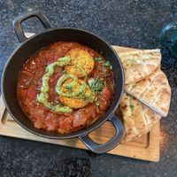 Vegan shakshuka and garlic bread  at Cafe Van Gogh in South West London