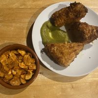 Beans and croquettes with jalapeño sauce   at Cafe Van Gogh in South West London