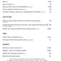 Menu as of February 2024 at Cafe Van Gogh in South West London