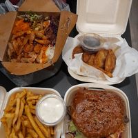 Our order: bibim box, mandus, Seoul fries, banban burger at Ban Ban Kitchen in Berlin