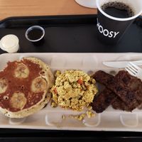 Flute Free Pancake w/ banana, tofu scramble, tempeh bacon, and soy sausage  at Choices Cafe in Miami
