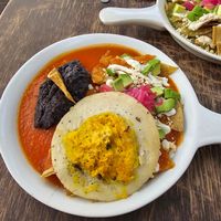 Chilaquiles rojos, con extra de tofu estrellado at Vegamo Centro in Mexico City